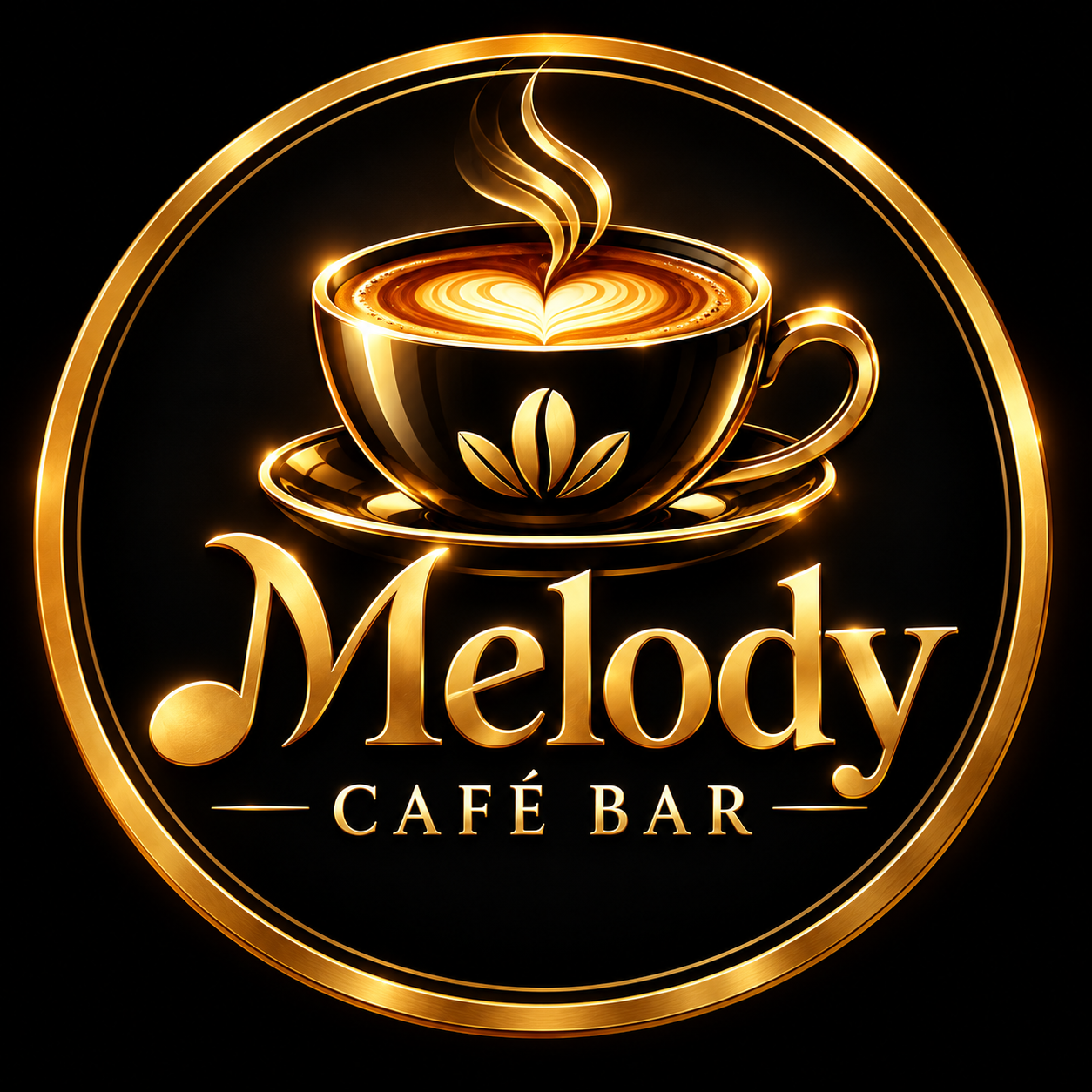 Logo dorado de Melody Café Bar